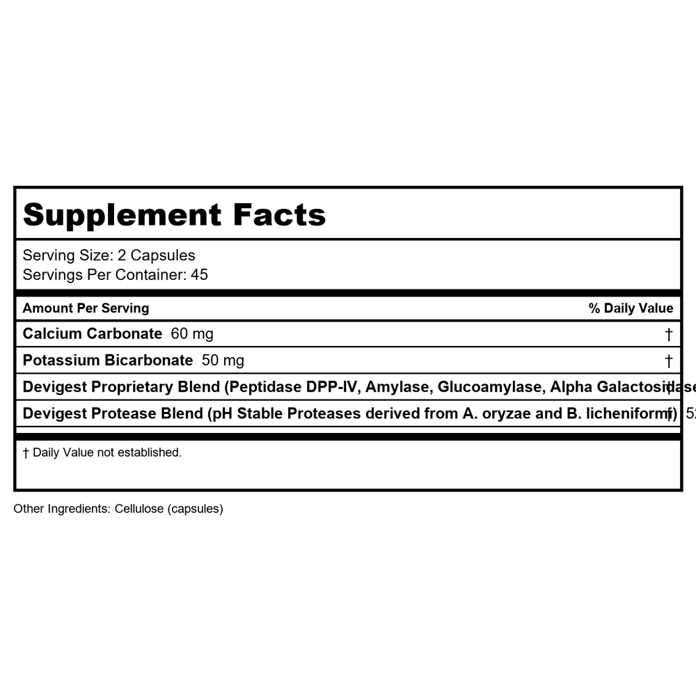 Arthur Andrew Medical Devigest ADS 90 Capsules - Supplement Facts panel