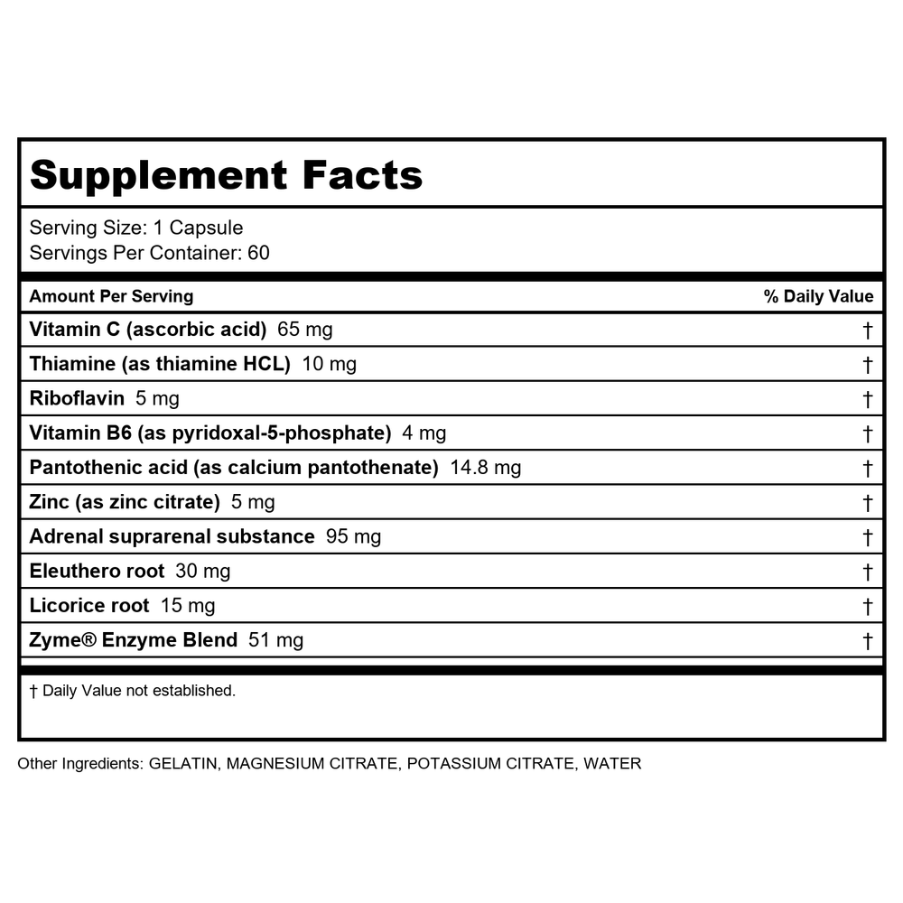 Transformation Enzymes Adrenal Complex 60 Capsules - Supplement Facts panel