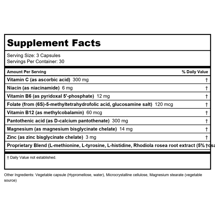 NeuroScience AdreCor 30 Capsules - Supplement Facts panel