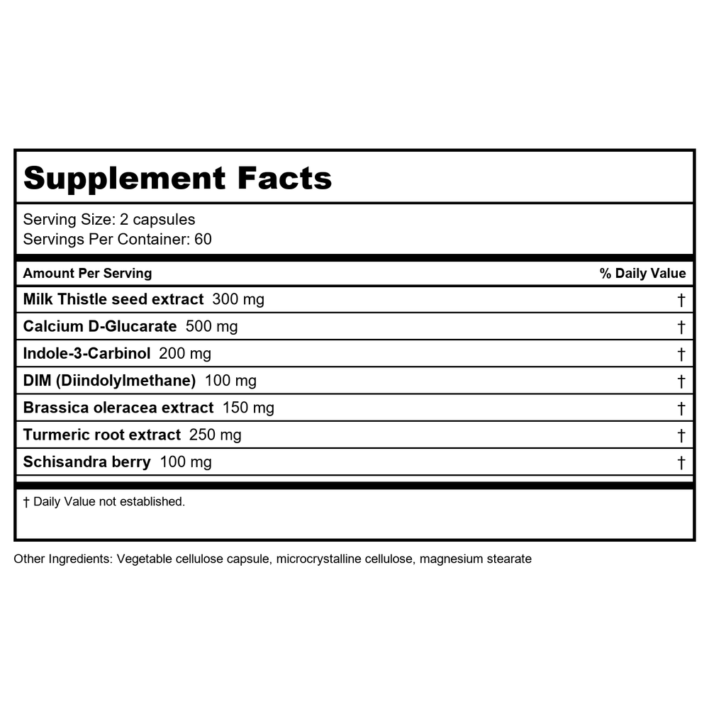 Vitanica Endocrine Disruptor Relief 120 vcaps - Supplement Facts panel