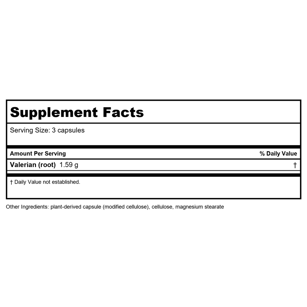 Vital Nutrients Valerian Root 625 mg 60 Vcaps - Supplement Facts panel