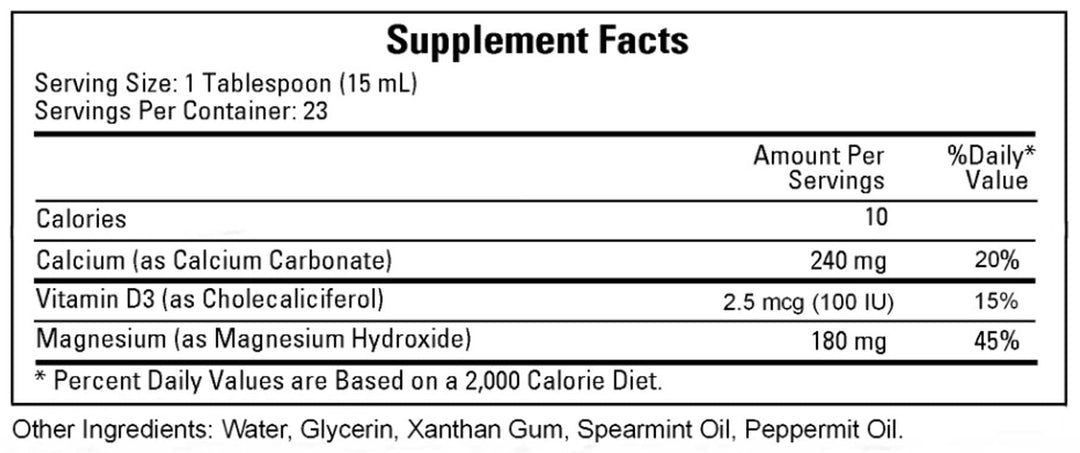 Cardiovascular Research Calcium-Magnesium Liquid 12 oz - Supplement Facts panel