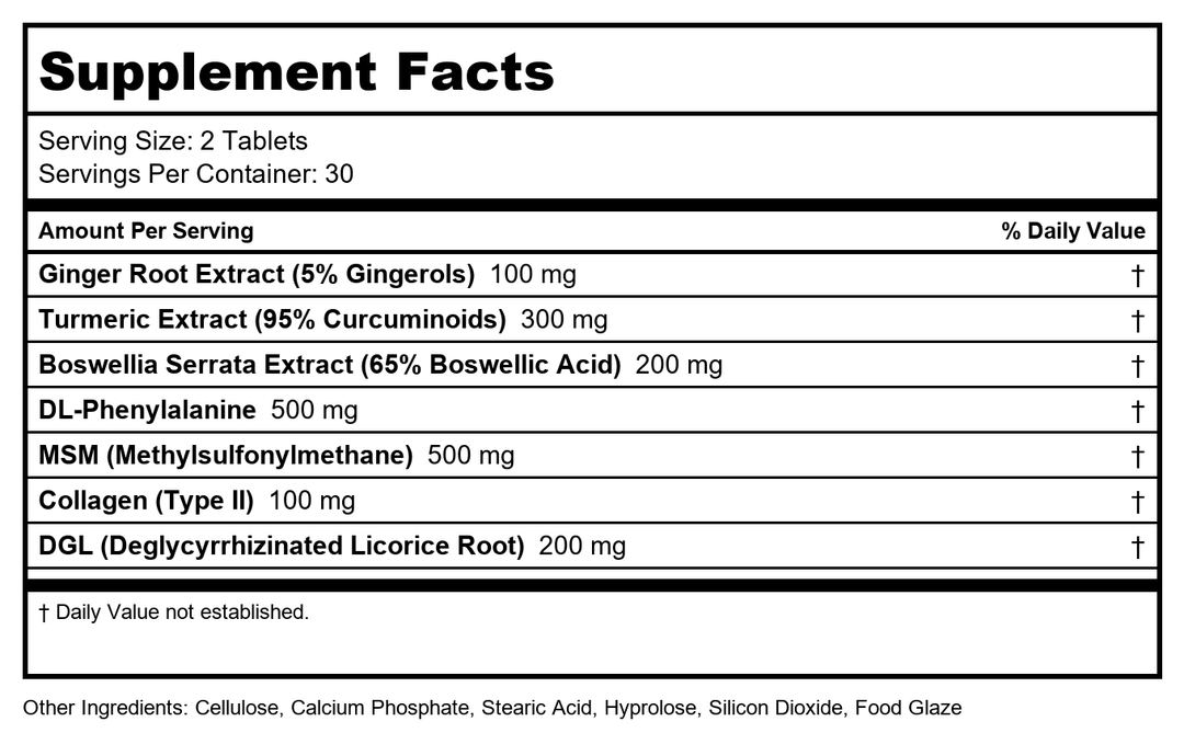 Vinco InjuRecov Trifecta 60 Tablets - VP-CF - Supplement Facts panel