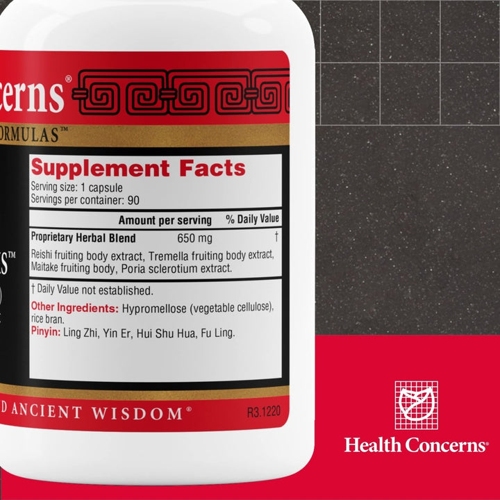 Health Concerns Power Mushrooms 90 Tablets - Supplement Facts panel