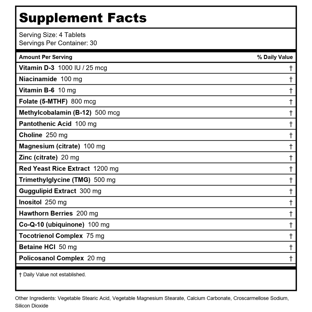 Biospec Cholesterol Complete 120 tablets - B0BVY87HM4 - Supplement Facts panel
