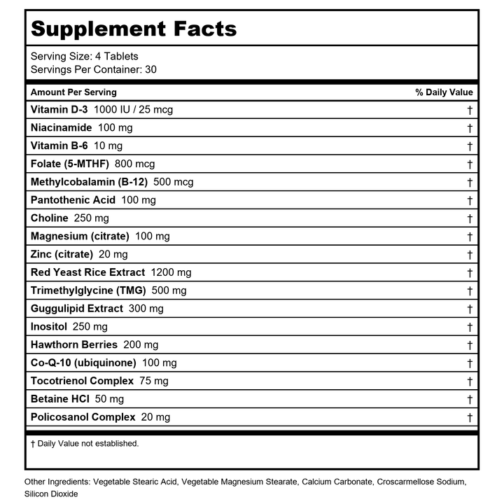 Biospec Cholesterol Complete 120 tablets - B0BVY87HM4 - Supplement Facts panel