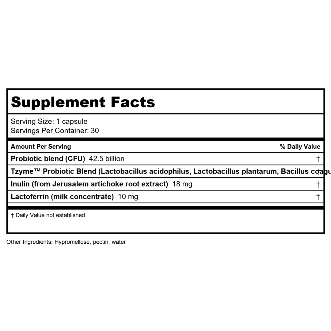 Transformation Enzymes Probiotic 42.5 30 Capsules - Supplement Facts panel