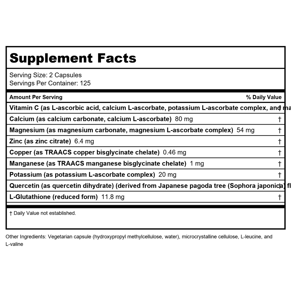 Klaire Labs Multi-Element Buffered C 250 Grams - - Supplement Facts panel