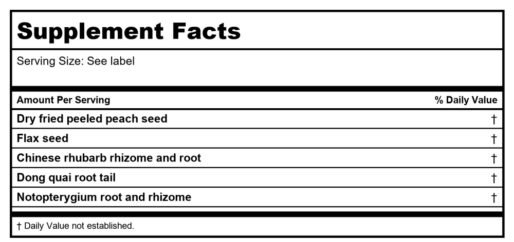 Kan Herb Traditionals Smooth Response 2oz - Supplement Facts panel