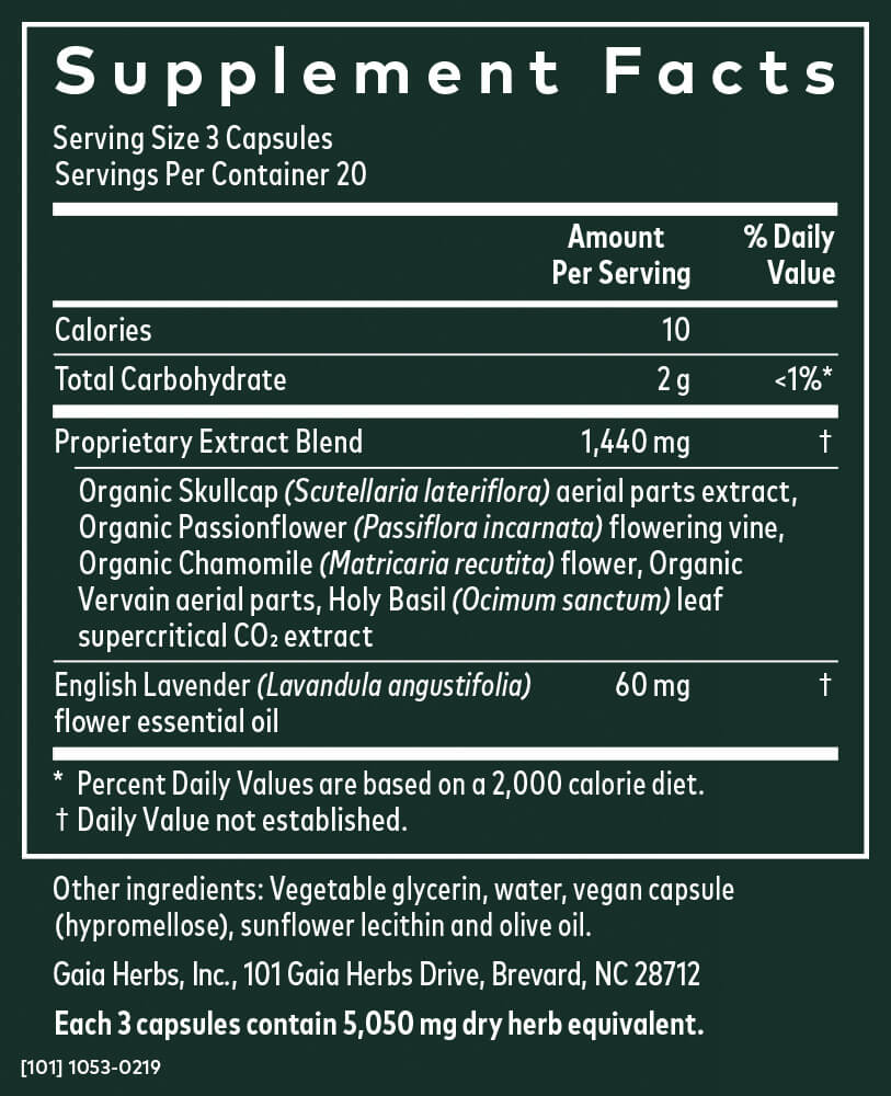 Gaia Herbs Calm A.S.A.P. 30 Vcaps - Supplement Facts panel