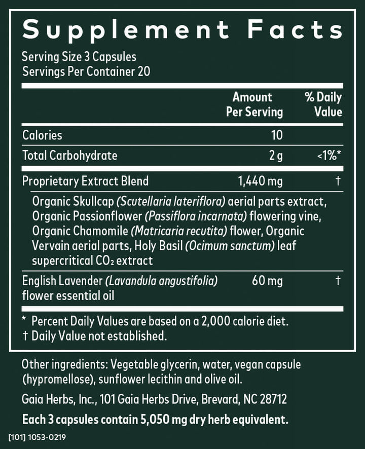 Gaia Herbs Calm A.S.A.P. 30 Vcaps - Supplement Facts panel