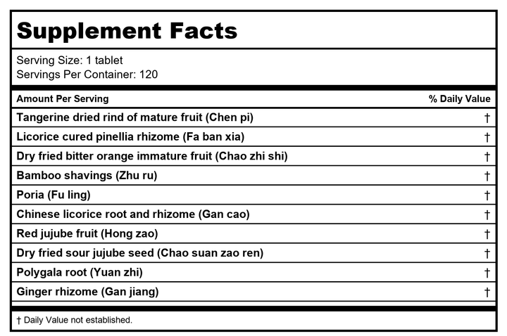 Kan Herb Traditional Peaceful Shen 120 Tablets - Supplement Facts panel