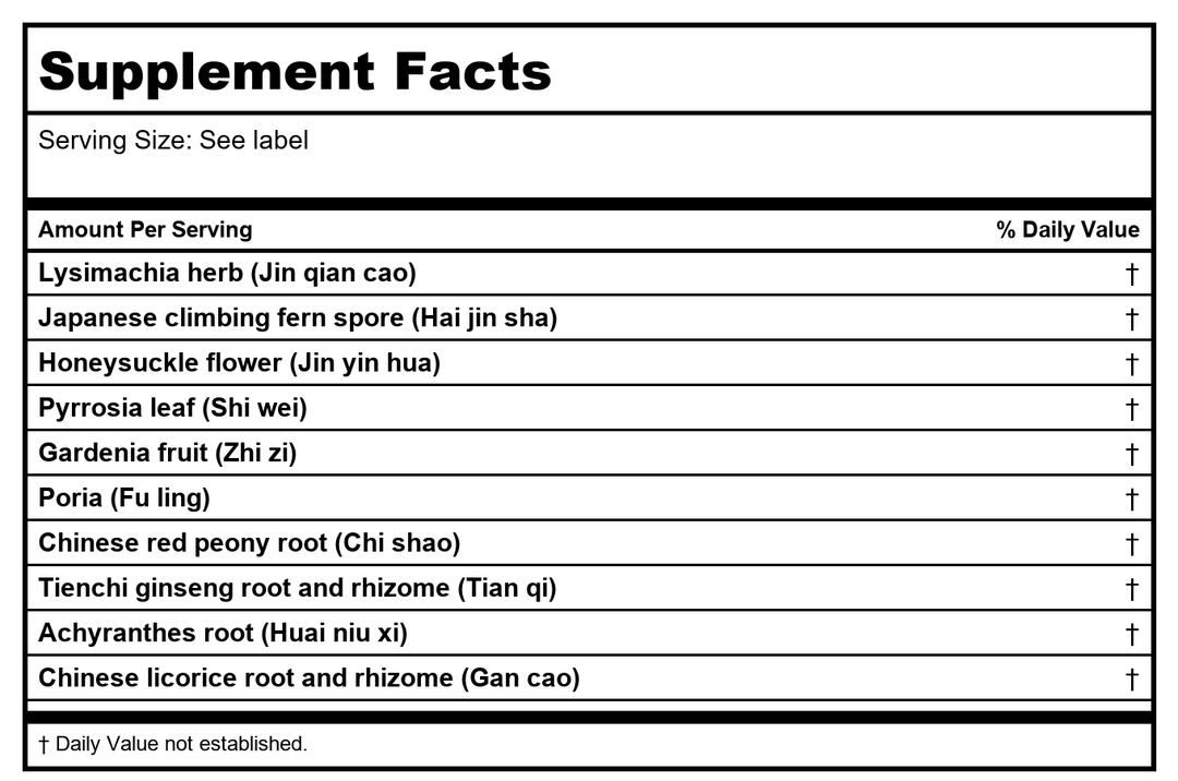 Kan Herb Traditionals Clear Stone Formula 60 Tablets - Supplement Facts panel