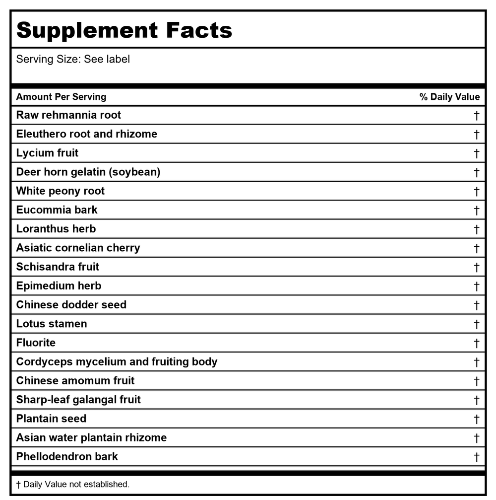 Kan Herb Chinese Modular Solutions Replenish Essence 2oz - Supplement Facts panel