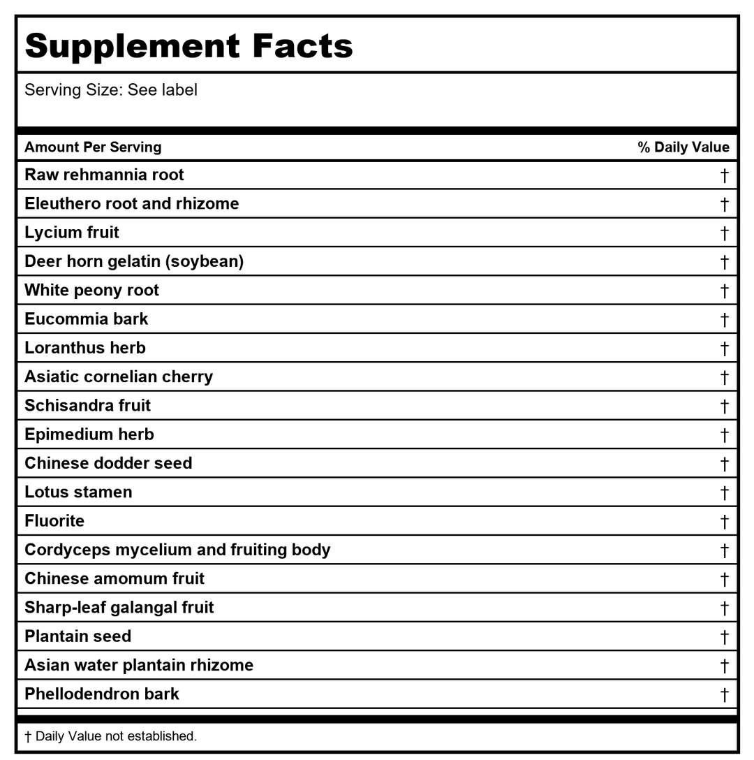 Kan Herb Chinese Modular Solutions Replenish Essence 2oz - Supplement Facts panel