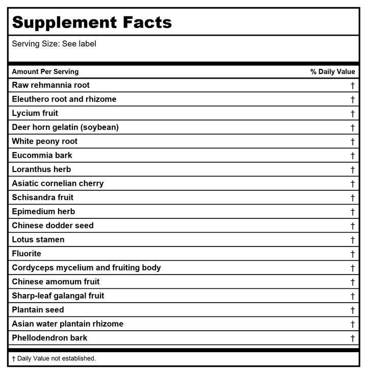 Kan Herb Chinese Modular Solutions Replenish Essence 2oz - Supplement Facts panel