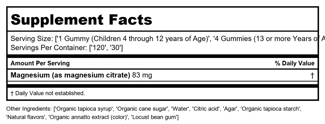 Natural Vitality Calm Gummies Orange 120 Count - Supplement Facts panel