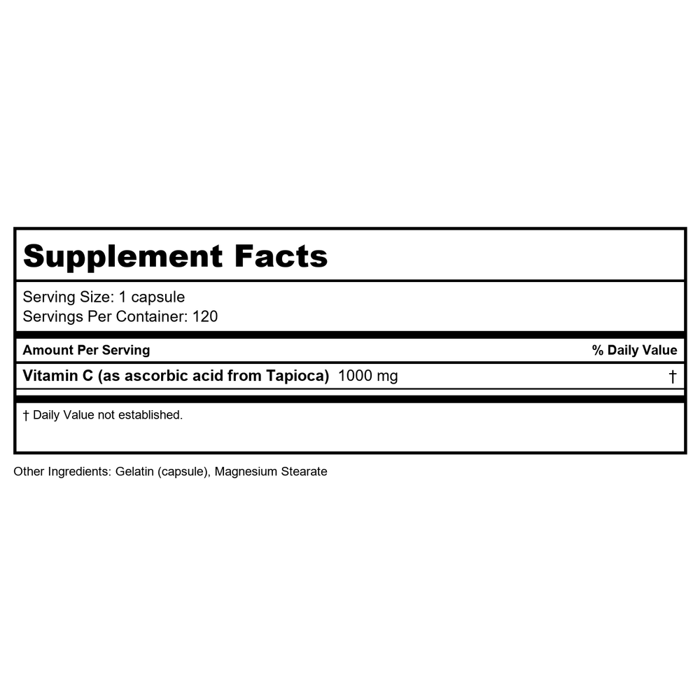 Ecological Formulas Vitamin C-1000 From Tapioca 120 capsules - Supplement Facts panel