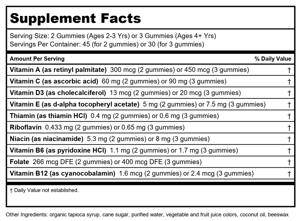 Nature's Way Alive! Kids Multivitamin Gummy 60 Count - 15788 - Supplement Facts panel