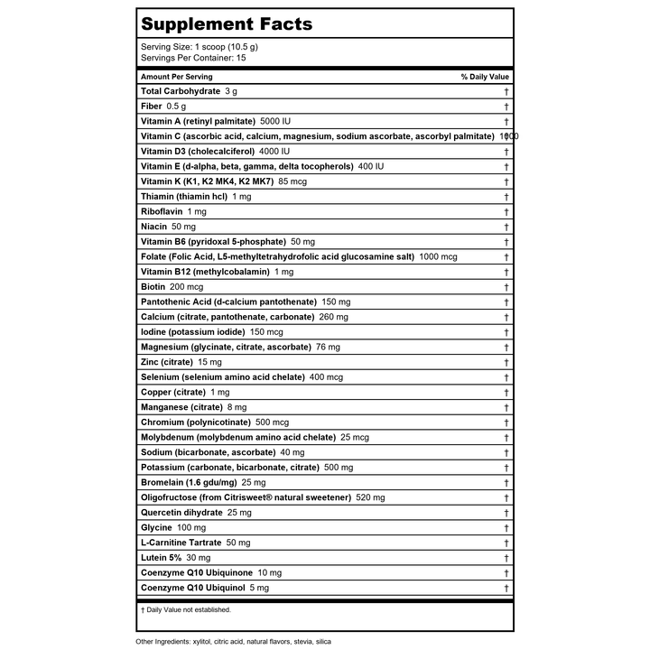 Restorative Formulations Metabolic Nutrition Lemon Lime 157.5 Grams - Supplement Facts panel