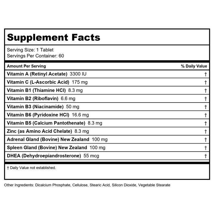 Vinco Adrenal Forte 60 Tablets - VP-AF - Supplement Facts panel