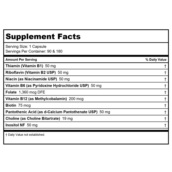 Ortho Molecular Methyl B Complex 120 Capsules - Supplement Facts panel