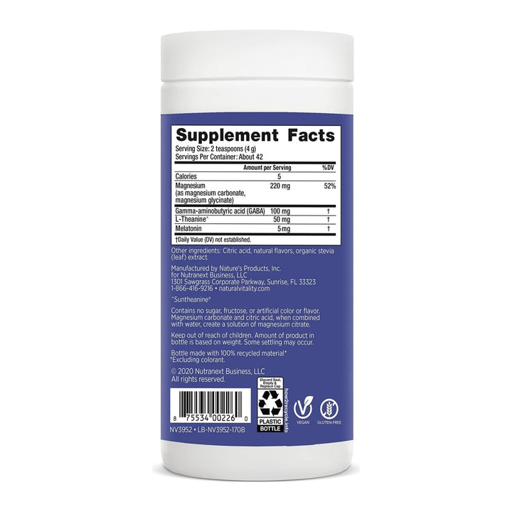 Natural Vitality Natural Calm Specifics Calmful Sleep Wildberry Flavor 6oz - Supplement Facts panel