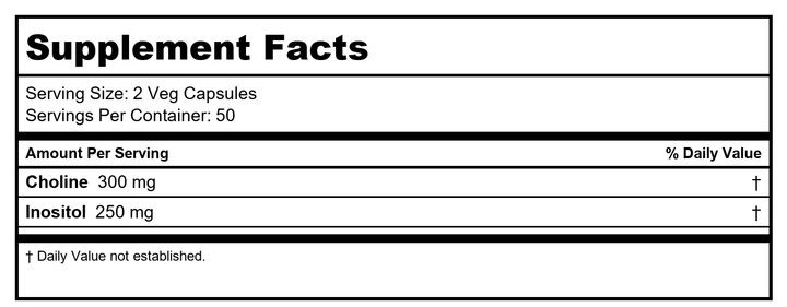 Now Foods Choline &amp; Inositol 500 mg 100 Vcaps - 0470 - 2 Pack - Supplement Facts panel