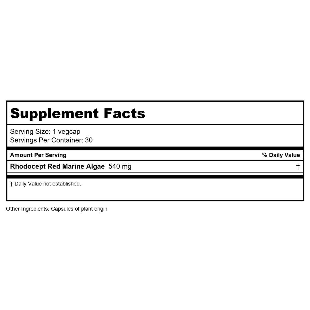 Pacific Biologics RMA Red Mineral Algae 30 Vcaps - Supplement Facts panel