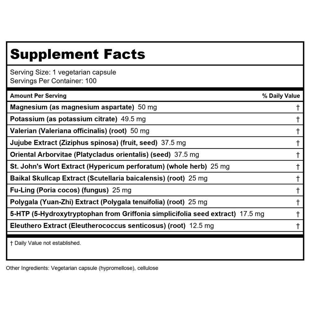 Apex Energetics Stress-Zyme 100 Capsules - Z23 - Supplement Facts panel
