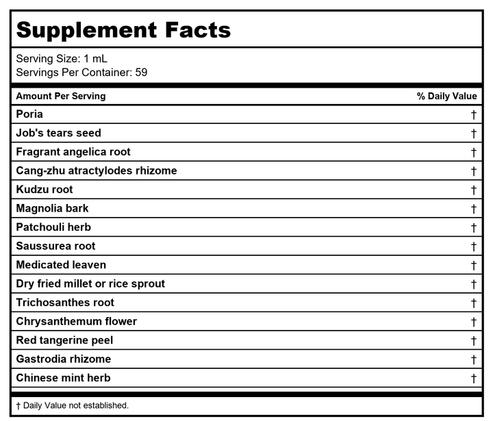 Kan Herb Traditionals Peaceful Earth 2oz - Supplement Facts panel