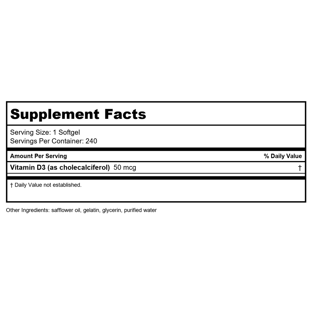 Nature's Way Vitamin D3 Extra Strength 240 Softgels - Supplement Facts panel