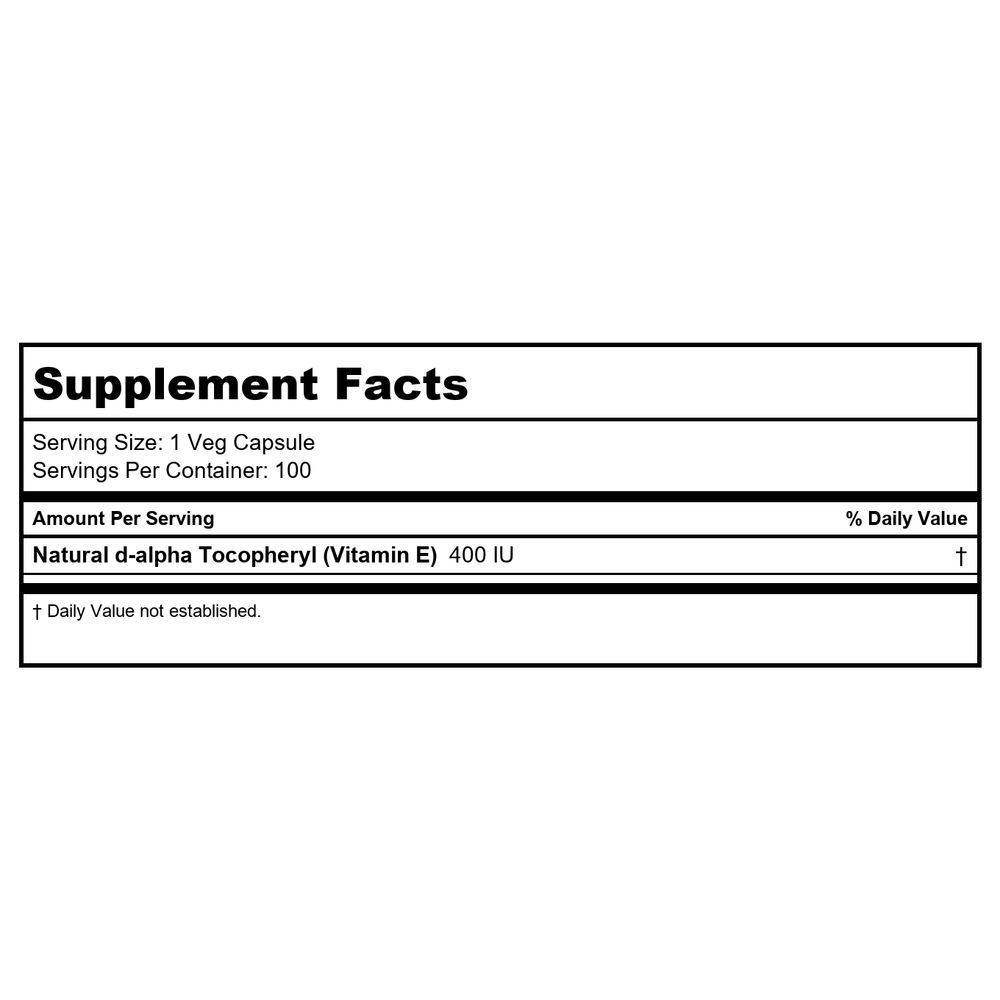 Now Foods Vitamin E-400 D-Alpha Tocopheryl 100 Softgels - 0837 - 2 Pack - Supplement Facts panel