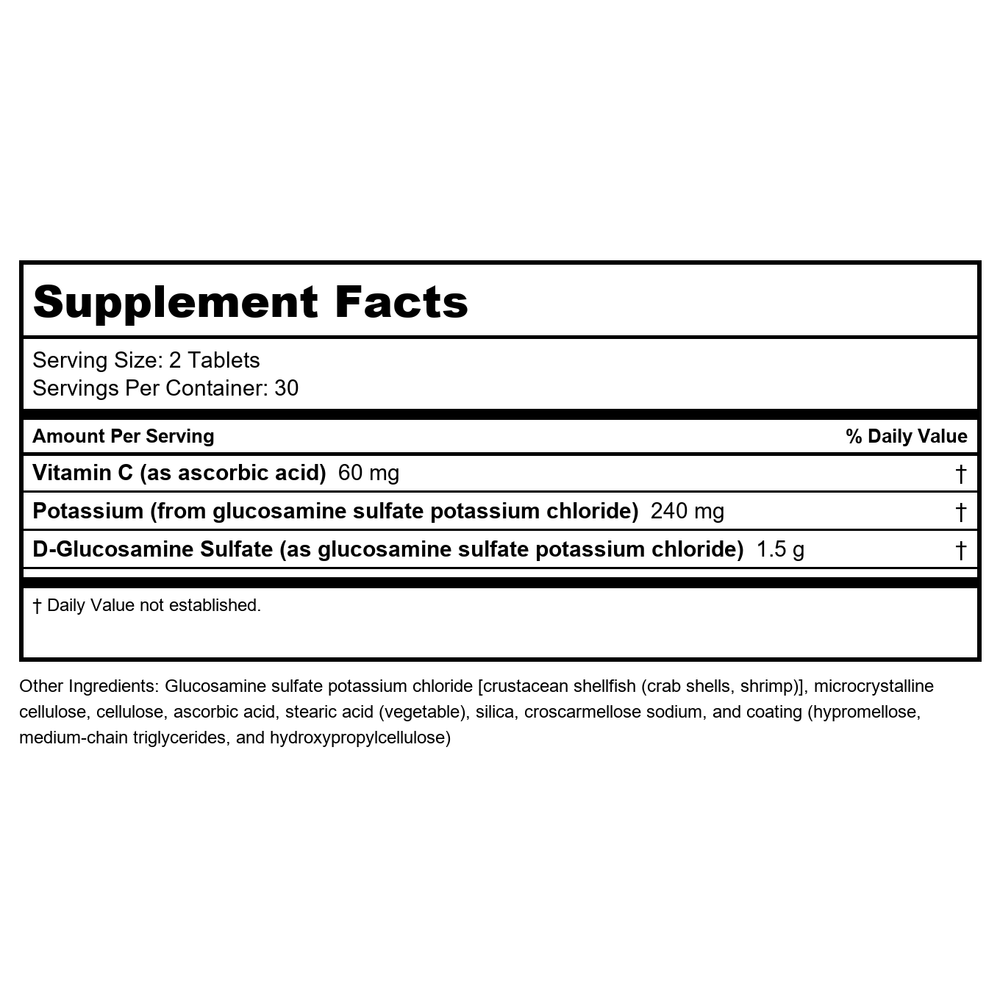 Metagenics Glucosamine Sulfate 750 60 Tablet - 2 Pack - Supplement Facts panel