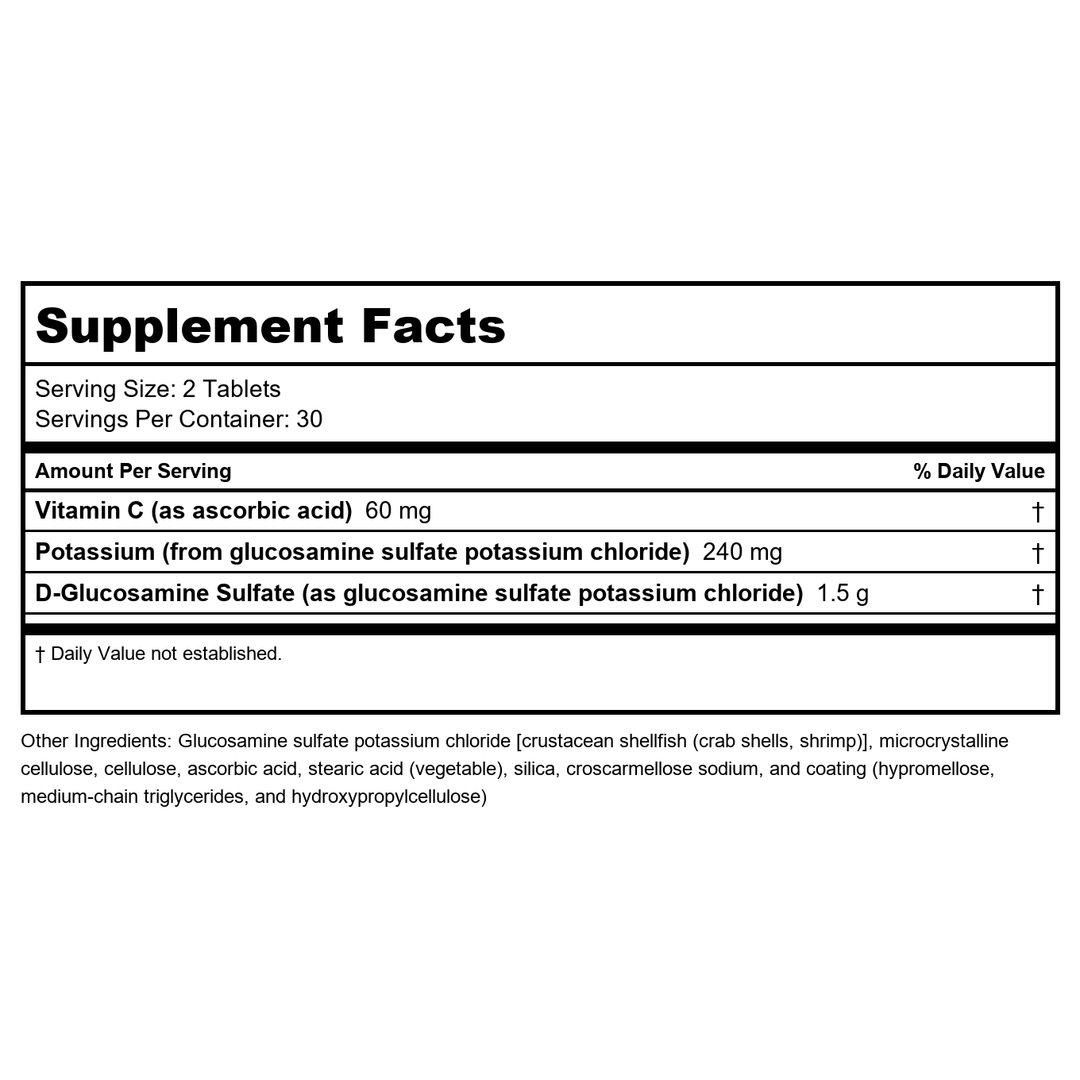 Metagenics Glucosamine Sulfate 750 60 Tablet - 2 Pack - Supplement Facts panel