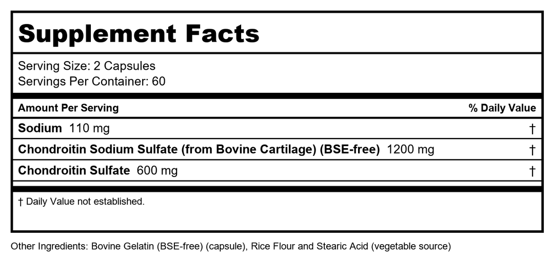 Now Foods Chondroitin Sulfate 600 mg 120 Capsules - 3226 - Supplement Facts panel