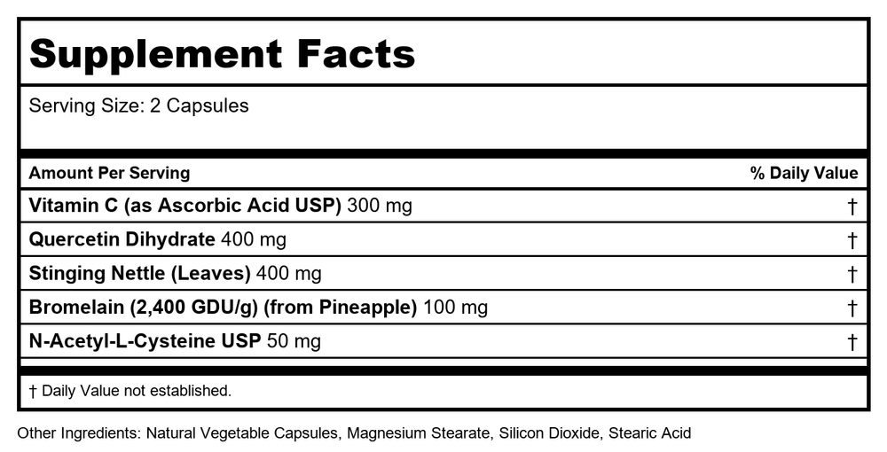 Ortho Molecular Natural D-Hist Single Blister Pack 10 Capsules - Supplement Facts panel