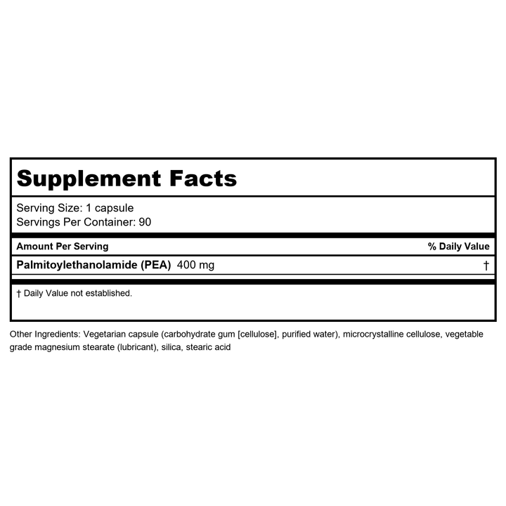 Bioclinic Naturals PEA Palmitoylethanolamide 400 mg 90 Vcaps - Supplement Facts panel