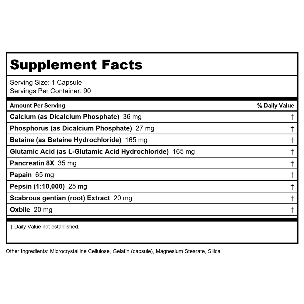 Vinco Enzyme Advance (Formerly Primary Digest) 90 Tablets - VP-PG - Supplement Facts panel