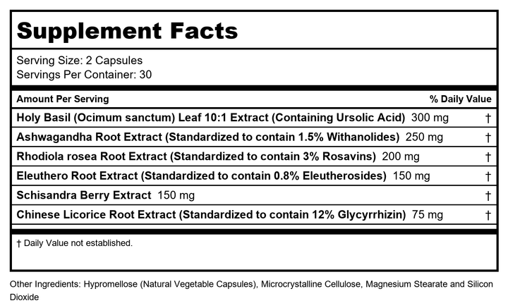 Ortho Molecular TruAdapt Plus 60 Capsules - Supplement Facts panel