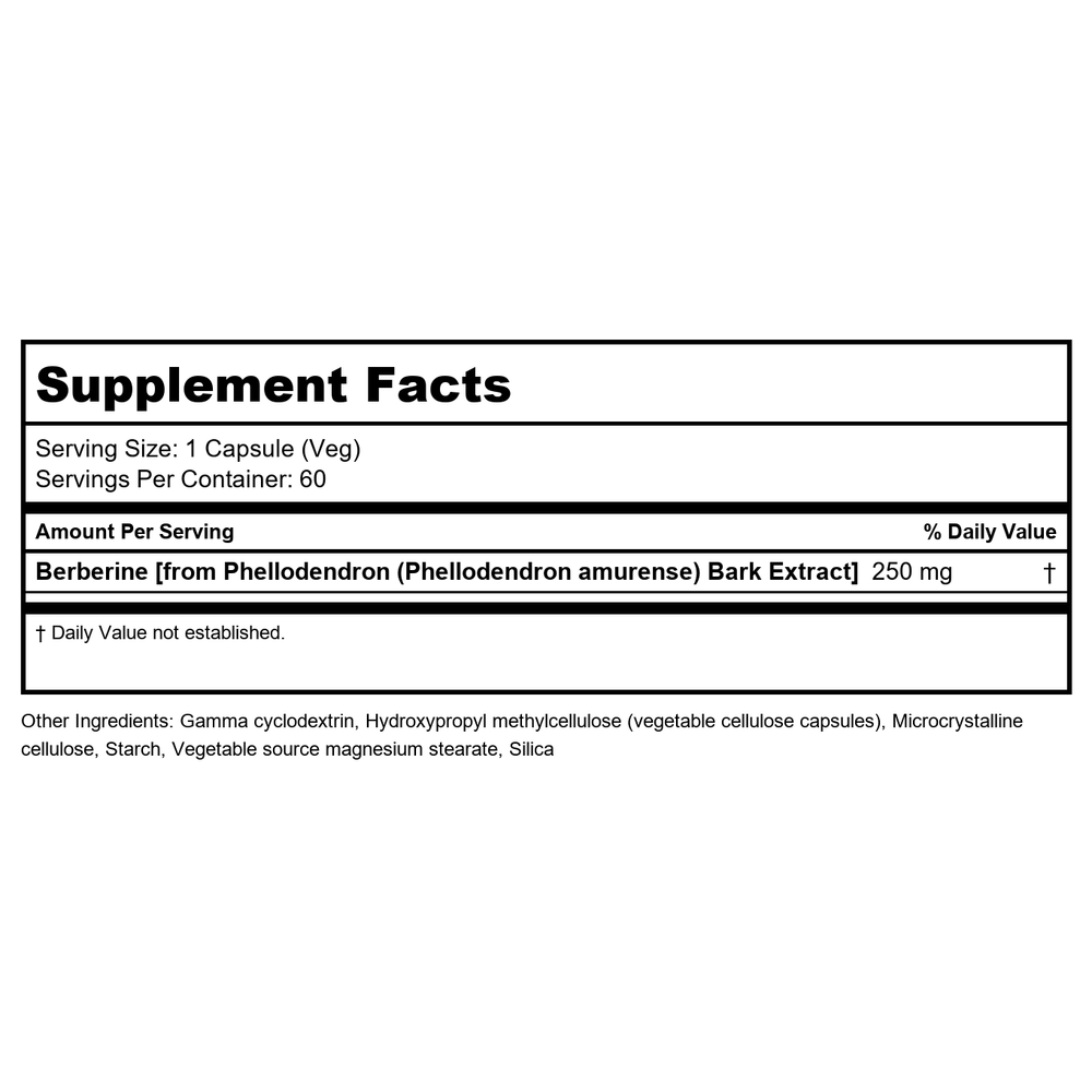 EuroMedica Berberine Ultra Absorb 60 Capsules - Supplement Facts panel