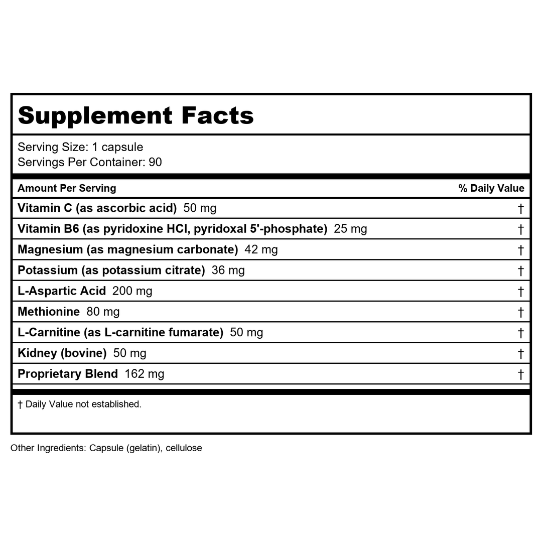 Apex Energetics Rena-Zyme 90 Capsules - Z31 - - Supplement Facts panel