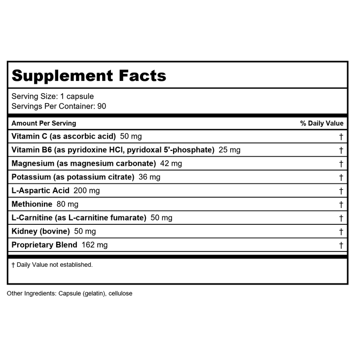 Apex Energetics Rena-Zyme 90 Capsules - Z31 - - Supplement Facts panel