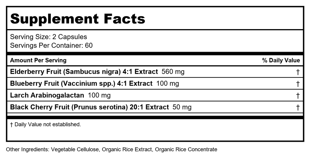 D'Adamo Proberry Caps 120 Vcaps - Supplement Facts panel