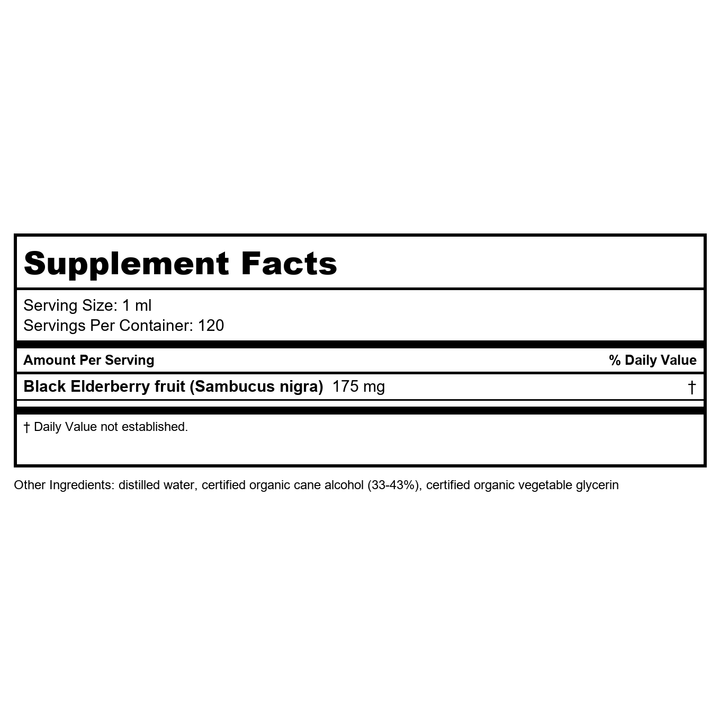 Herb Pharm Black Elderberry 4oz - Supplement Facts panel