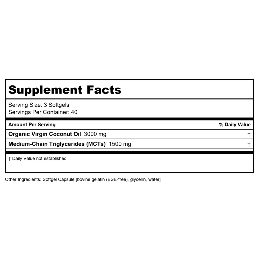 Now Foods Virgin Coconut Oil 1000 mg 120 Softgels - 1718 - 3 Pack - Supplement Facts panel