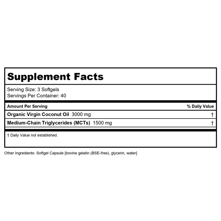 Now Foods Virgin Coconut Oil 1000 mg 120 Softgels - 1718 - 3 Pack - Supplement Facts panel