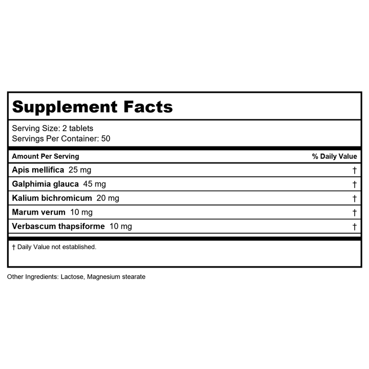 Hevert Allergy Relief 100 Tablets - Supplement Facts panel