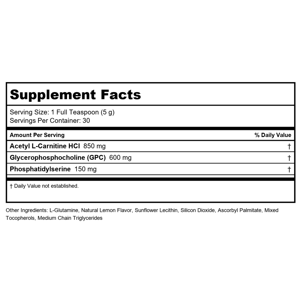 Vital Nutrients Vital Brain Powder Lemon 180 Grams - Supplement Facts panel