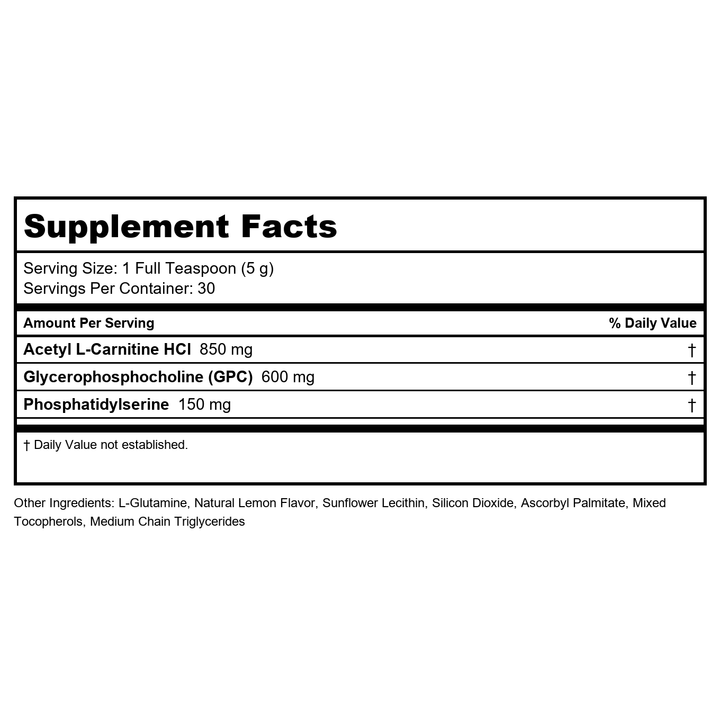 Vital Nutrients Vital Brain Powder Lemon 180 Grams - Supplement Facts panel